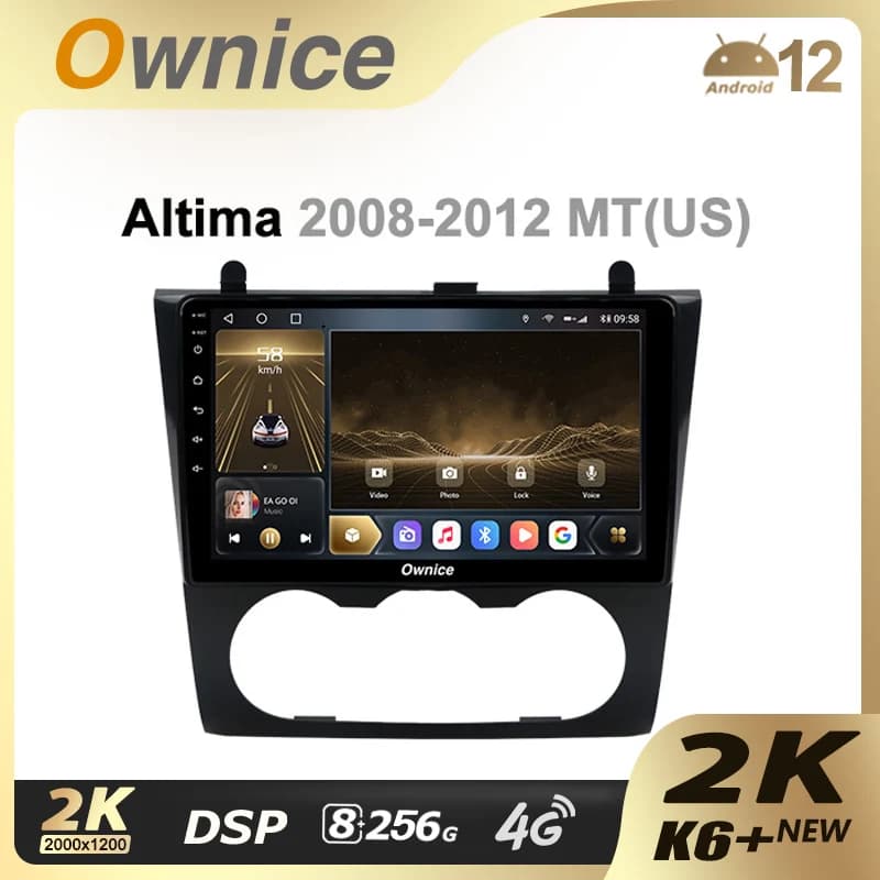 Ownice K6+ 2K per Nissan Altima 2008 - 2012, Sistema Multimediale Android 12.0 8+256G, Autoradio con Visione Panoramica 360° e 4G LTE