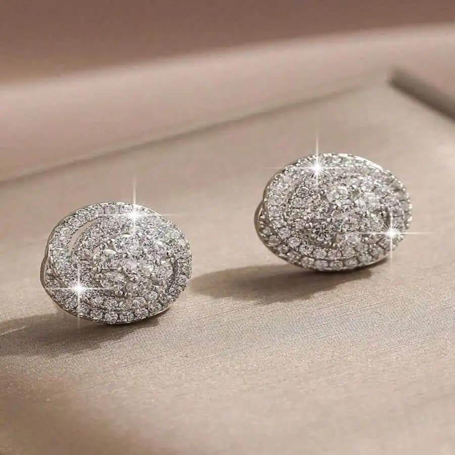 Round Cubic Zirconia Inlaid Earrings For Women Men Unisex Daily Wear Anniversary Gift