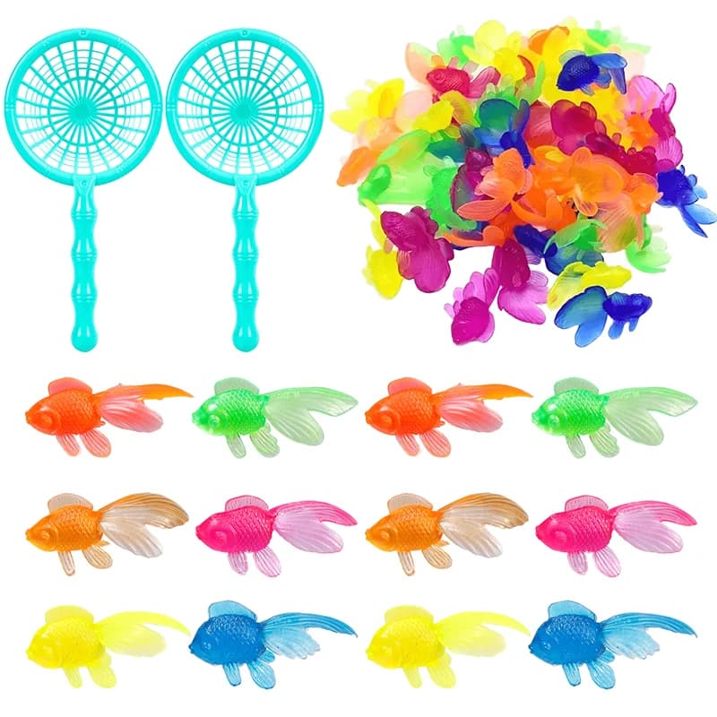 Set di 10-20 Pesci Rossi Simulati con Rete da Pesca in Plastica, Colori Assortiti, per Giochi in Piscina, Accessori Decorativi ZYF