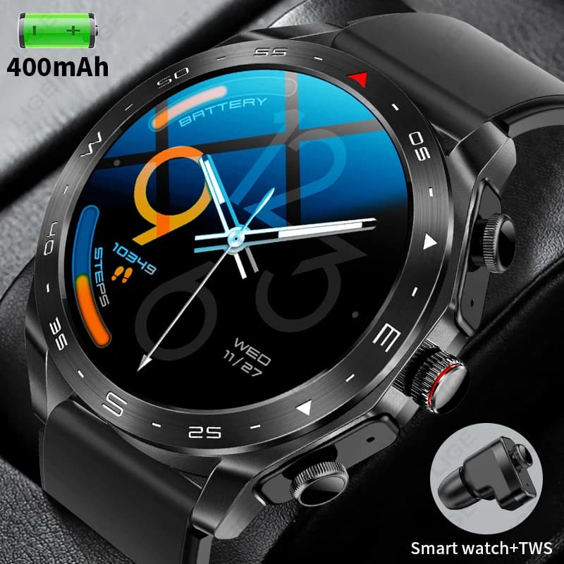 LIGE 2-in-1 Smart Watch with TWS Earbuds 1.52" HD Screen 400mAh Battery Sport Fitness Tracker Health Monitor Calling Smartwatch
