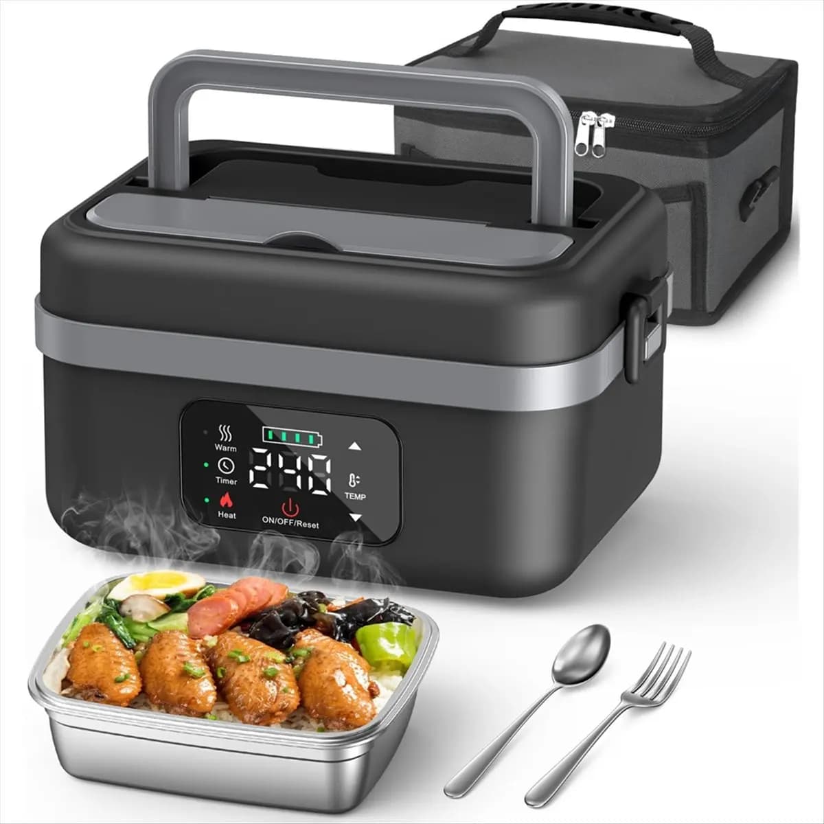 T83C NUOVA scatola da pranzo elettrica senza fili per adulti, scaldavivande autoriscaldanti ricaricabili da 16000 mAh per auto da ufficio Spina americana all'aperto