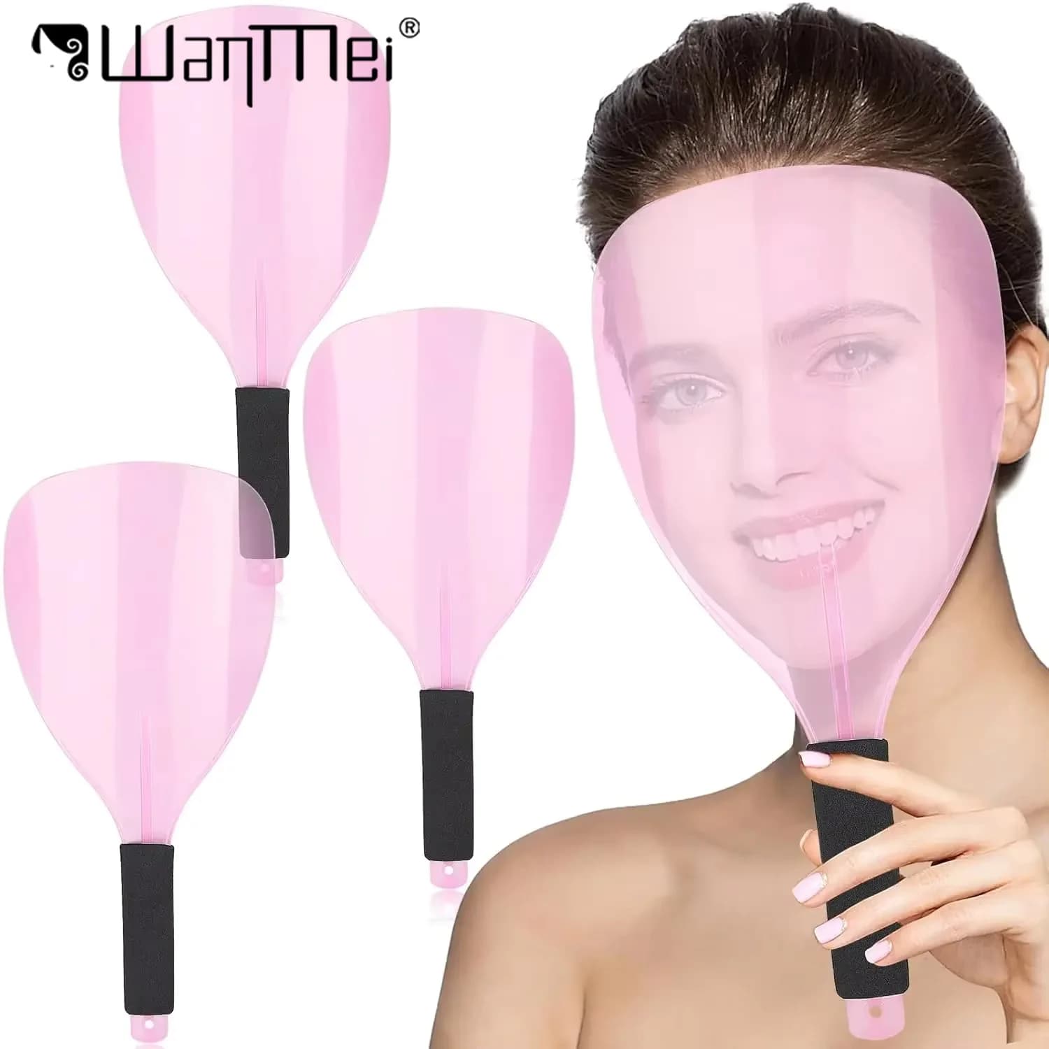 Set di 3 Maschere Protettive in Plastica per Taglio Capelli con Manico in Spugna, Riutilizzabili, per Trucco e Styling, Strumenti per Barbieri