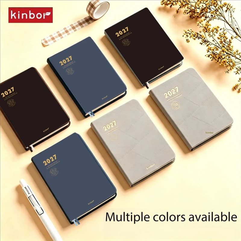 Kinbor 2027 A5 Plan Efficiency Notebook RCS Recycled Leather Cover 80g Paper 180 Lay Flat Daily Monthly Planner Agenda Organizer