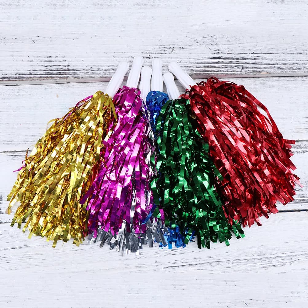 10 pezzi di pompon in plastica lucida con manico per cheerleading, sport, giochi, calcio, basket, baseball, tennis