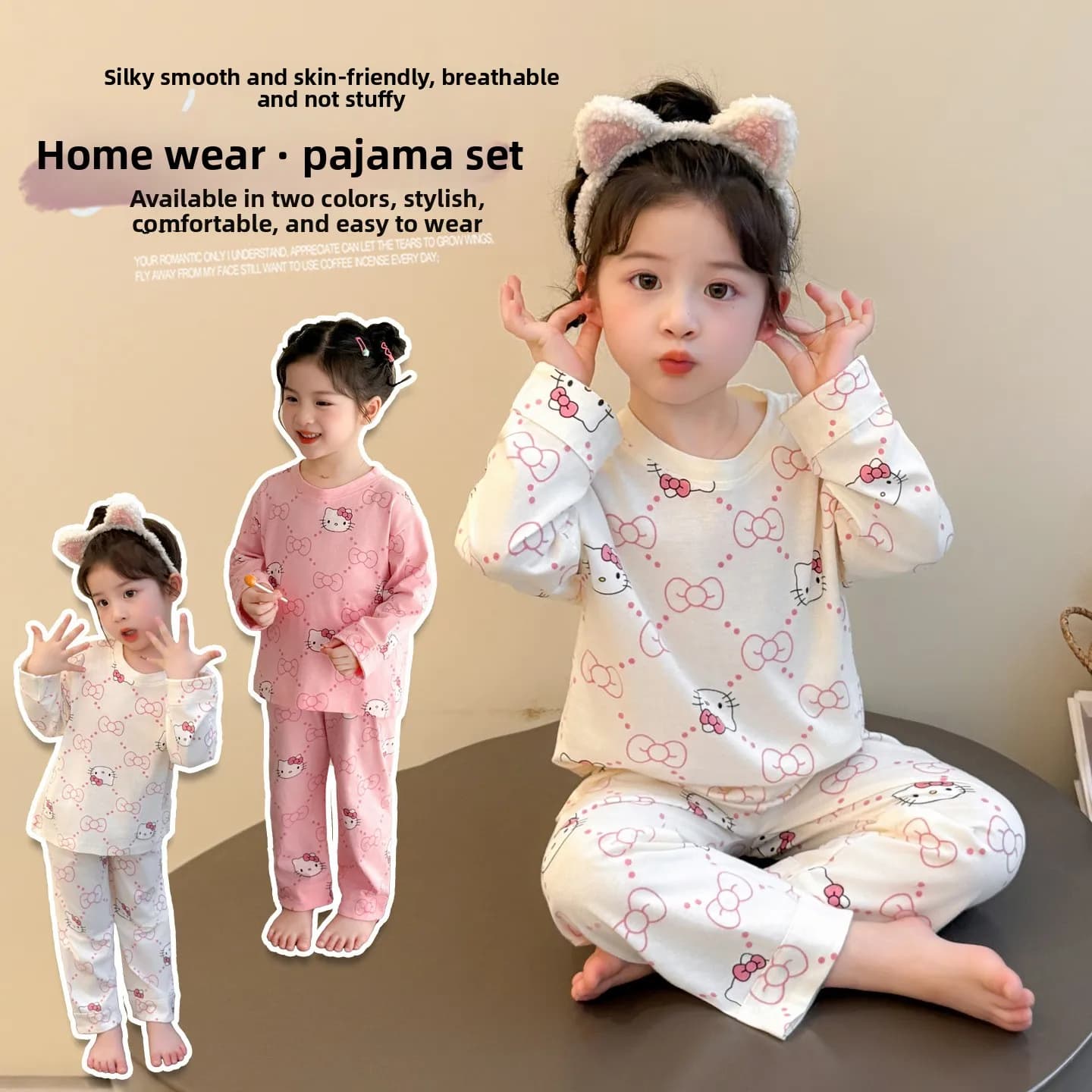 Pigiama Sanrio Kuromi per Bambine Primavera-Autunno 2026, Set 2 Pezzi Hello Kitty, Abbigliamento da Casa per Ragazze, Pigiama in Cotone My Melody