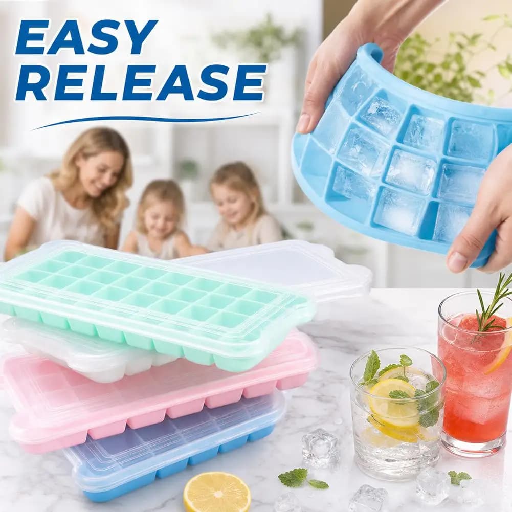 Silicone Ice Cube Trays with Lids Easy Release Ice Tray Mold for Freezer Food Grade Stackable Ice Maker Kitchen Gadgets
