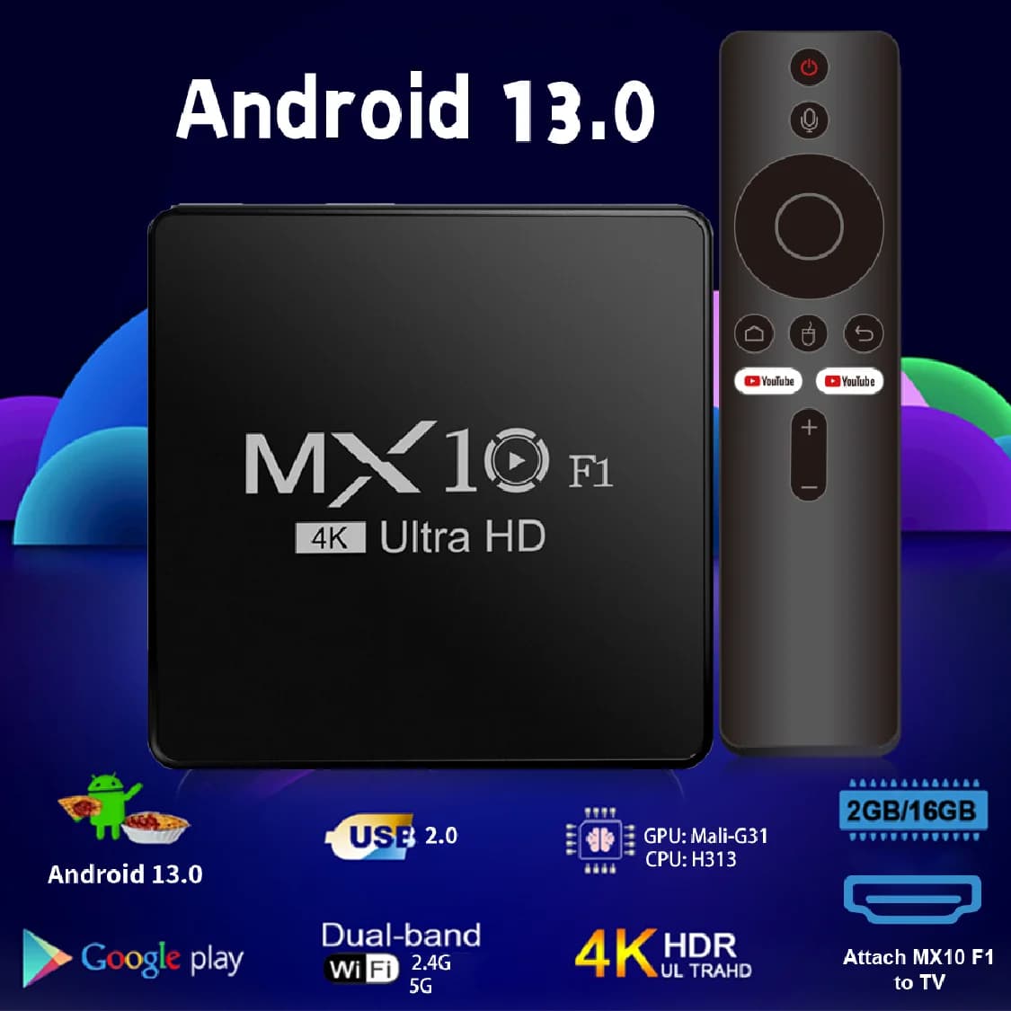 decodificatore scatola tv android 2024 4k android 13 mx10 f1 digitale all'ingrosso onn certificato smart android tv box
