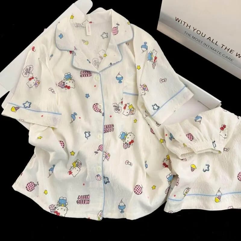 Pigiama Estivo Coreano da Ragazza, Maniche Corte e Pantaloncini, Abbigliamento Casual Giovanile, Completo Femminile alla Moda, Comodo e Morbido