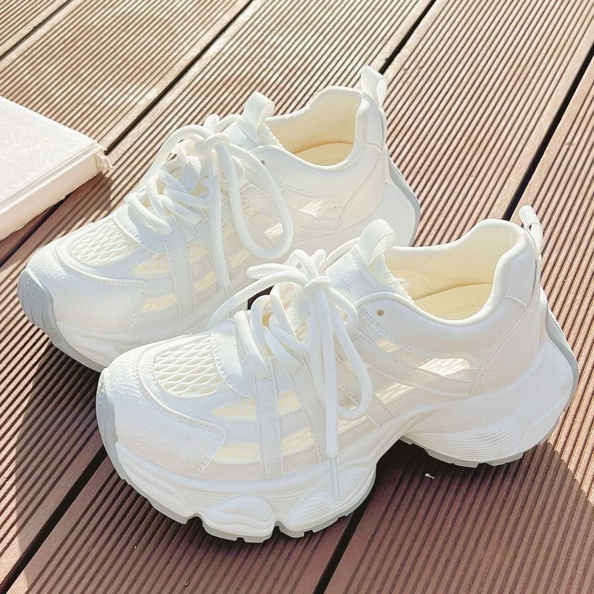 Women Mesh Sneakers Breathable Platform White Shoes Summer Sport Casual Chunky Walking Shoes Lightweight Trendy Footwear
