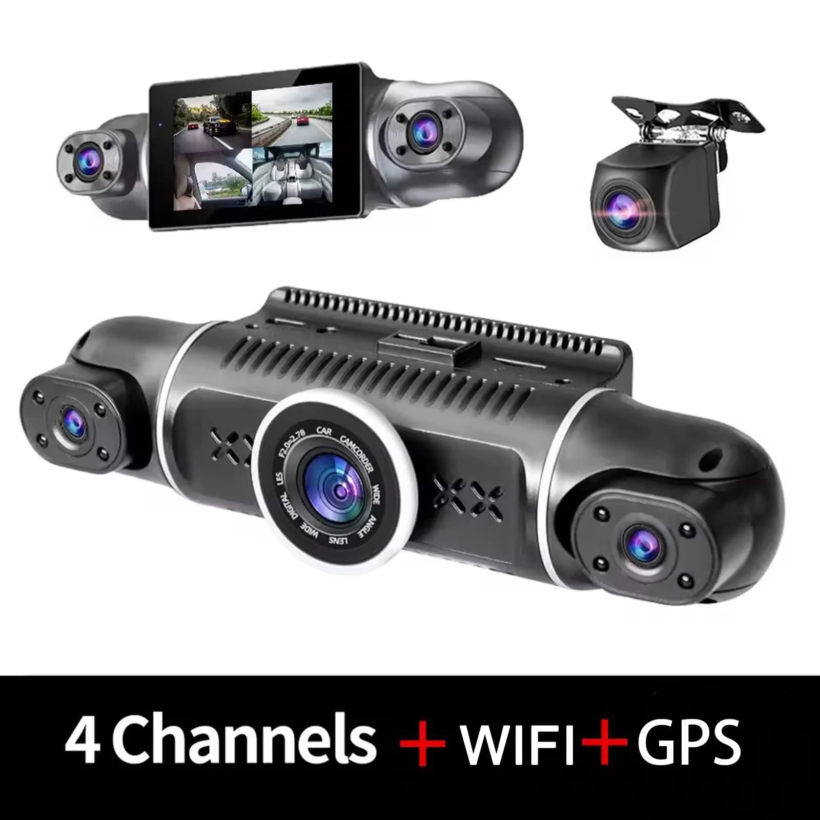 Dash Cam a 4 Canali 1080P, Telecamera Anteriore e Posteriore per Auto, Monitoraggio Parcheggio 24H, Registratore Video di Guida per Auto