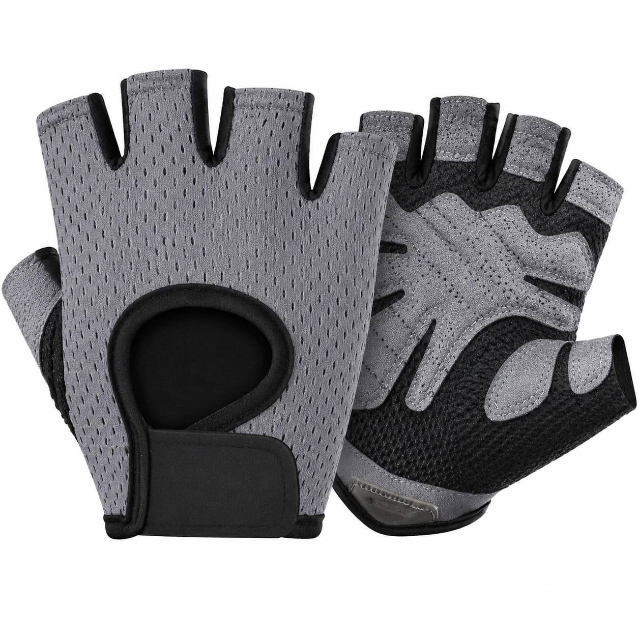 Grey Workout Gym Gloves 1 Pair, Non-Slip Silicone Padded Palm, Breathable Microfiber for Weightlifting Cycling Crossfit Training
