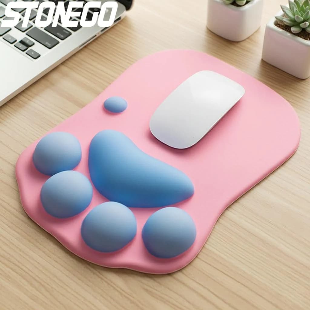 Tappetino per mouse creativo e simpatico a forma di zampa di gatto con poggiapolsi per laptop, computer desktop, tappetino da gioco in silicone antiscivolo