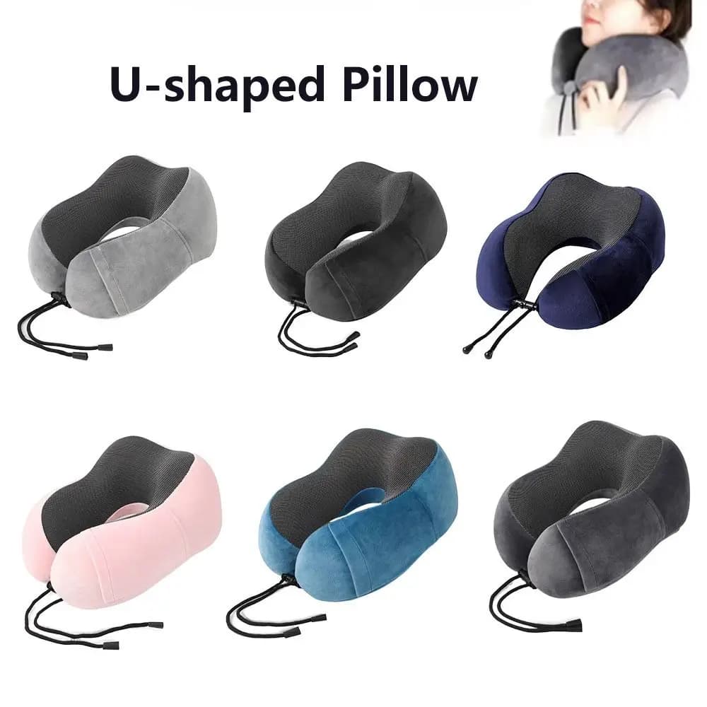 Cuscino da viaggio a forma di U con borsa portaoggetti, leggero e pieghevole, supporto morbido per il collo, accessori da viaggio