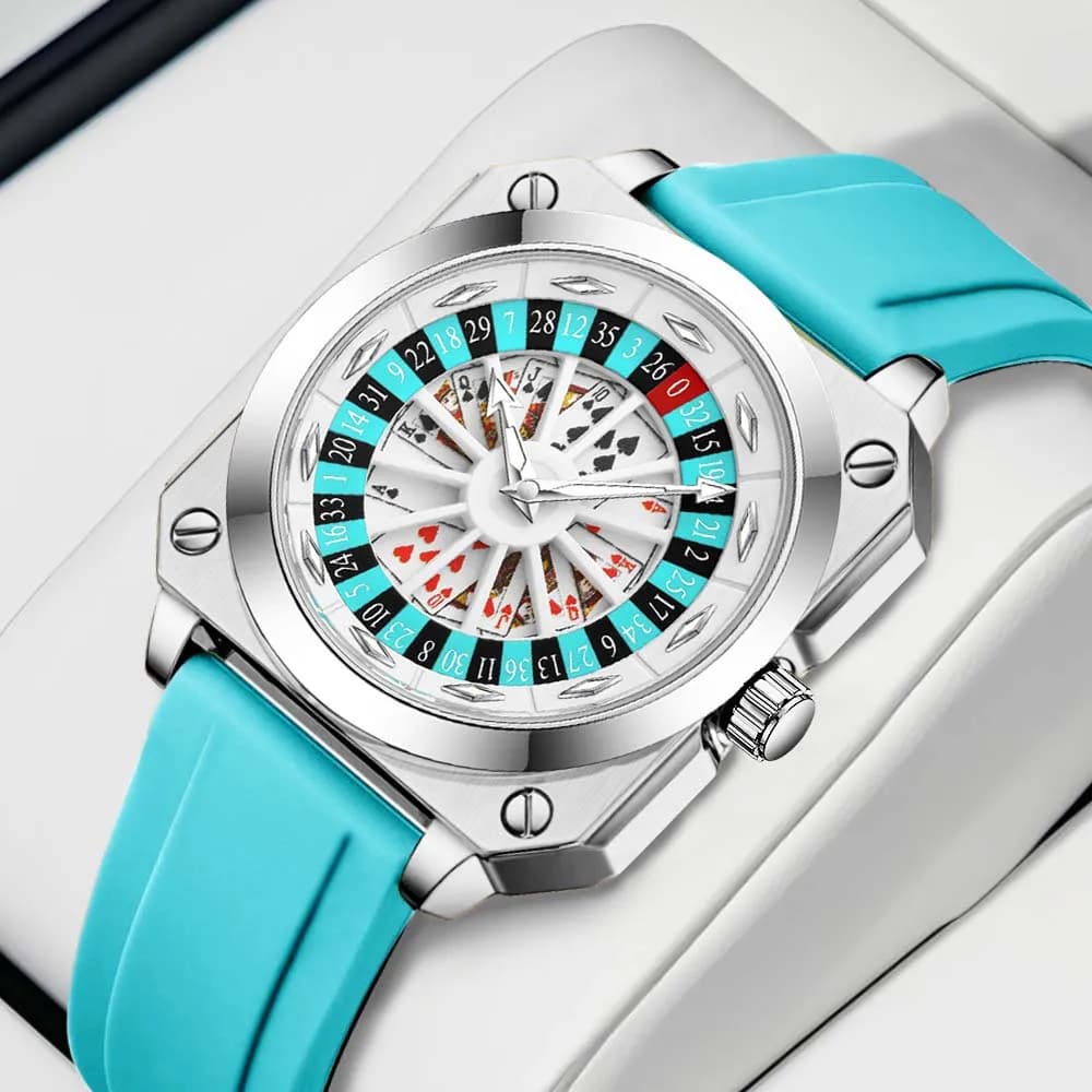 VA VA VOOM Nuovo orologio personalizzato per uomo La fortuna gira quadrante rotante tema poker orologio da polso da uomo al quarzo luminoso resistente all'acqua