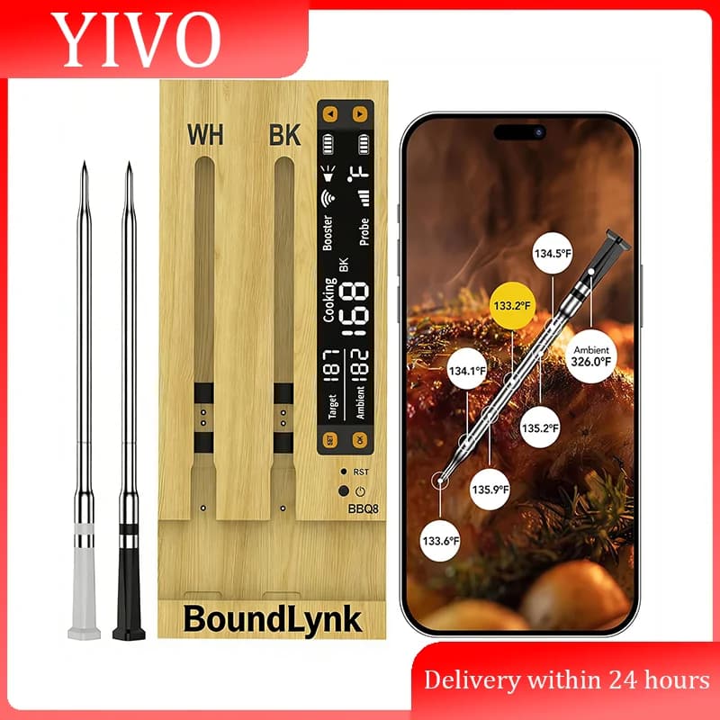 WiFi Sub-1G wireless meat thermometer 2 temperature monitoring modes Digital smart base and barbecue app, smoker, grill, oven