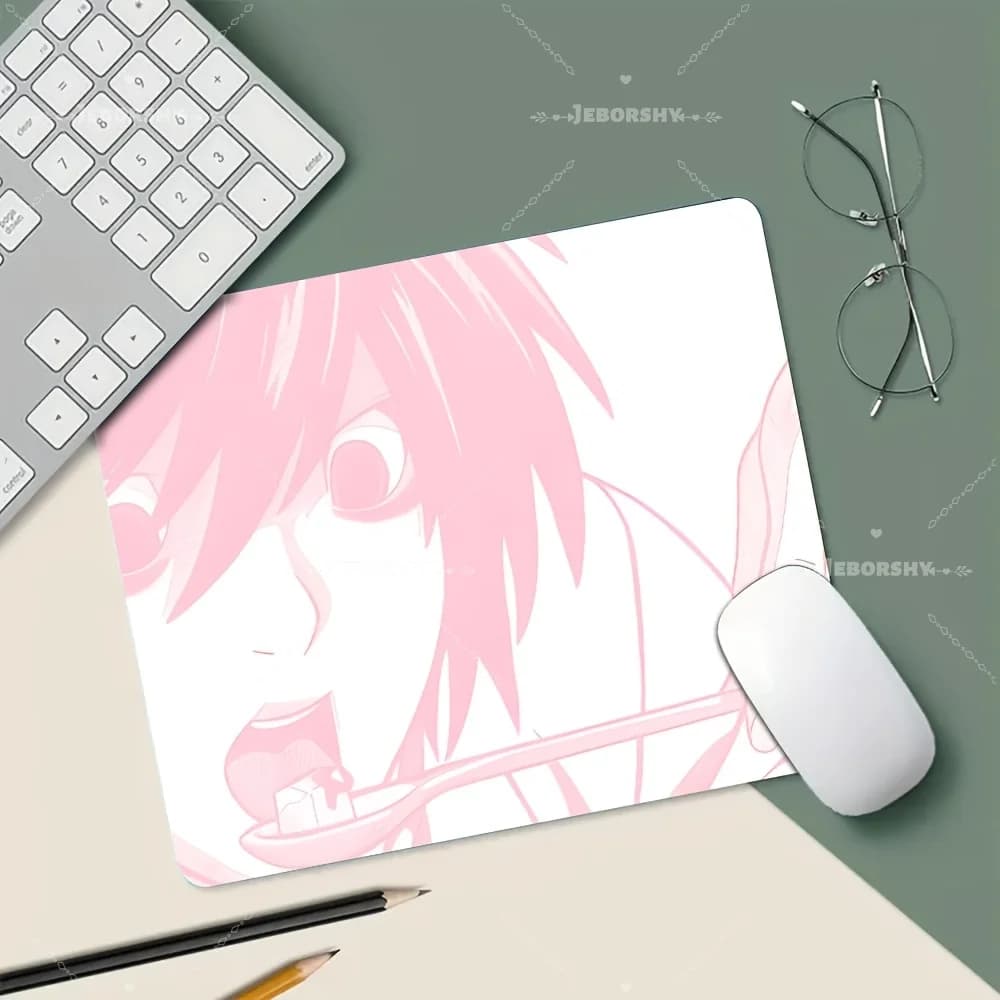 Simpatico tappetino per mouse con ragazza anime in stile line art rosa, tappetino da scrivania antiscivolo, regalo perfetto per ragazze, ufficio e gaming