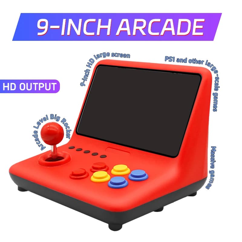 Coopreme A12 Console per giochi arcade a grande schermo IPS da 9 pollici con 5000 giochi Doppio joystick Desktop GBA Piccola console per giochi