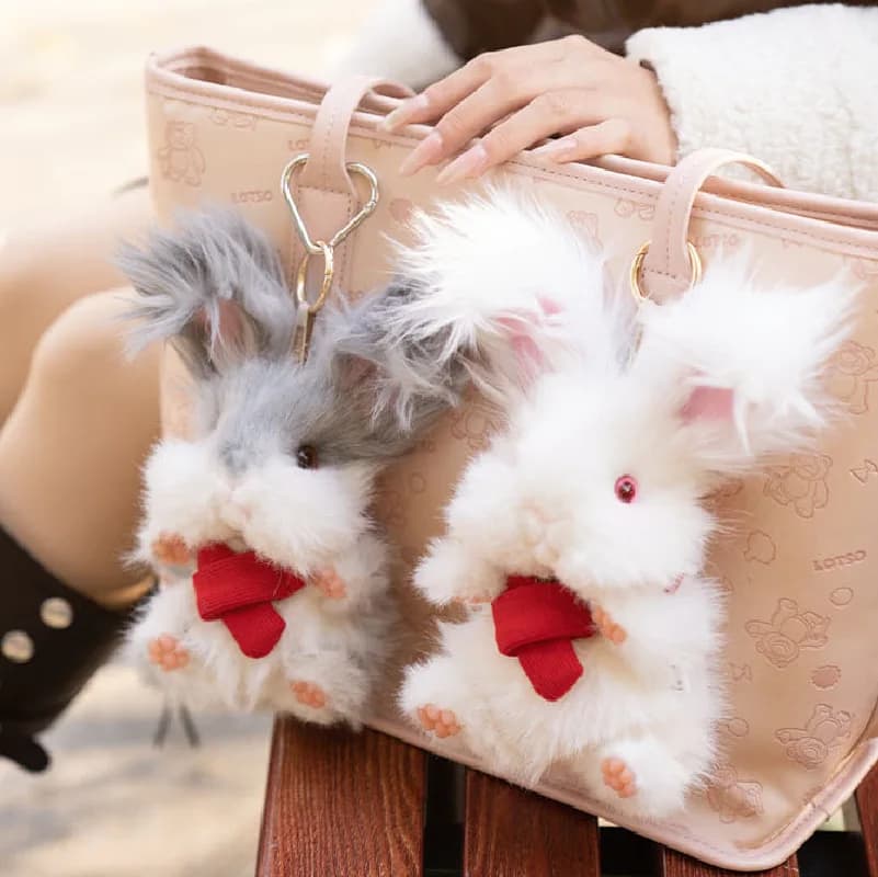 15cm Plush Angora Rabbit Keychain Fluffy Animal Doll Bag Charm Soft Stuffed Pendant For Handbag Backpack Decor