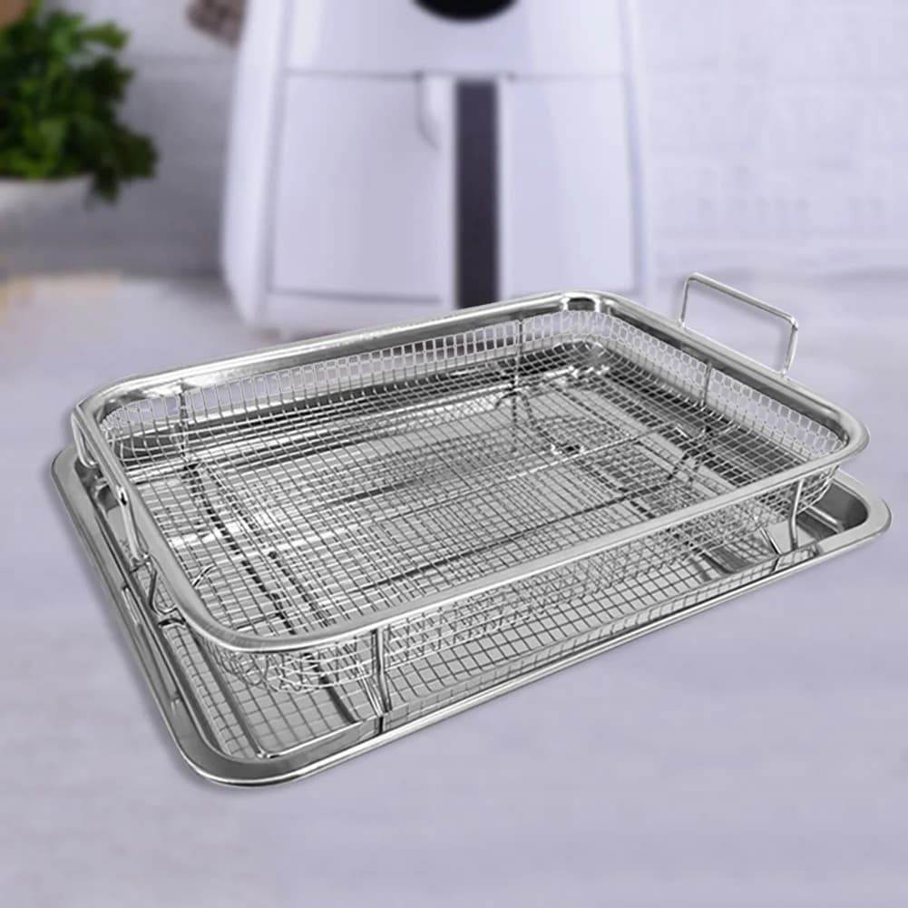 Cestello per patatine fritte in acciaio inossidabile cestini per patatine fritte quadrati resistenti al calore snack occidentali multifunzione accessori per friggitrice ad aria