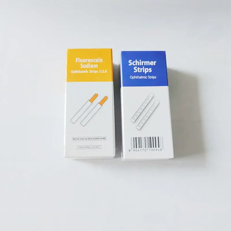 100 pz/scatola Strisce reattive oftalmiche veloci per fluoresce di sodio indiano/fluido a strappo Consumabili