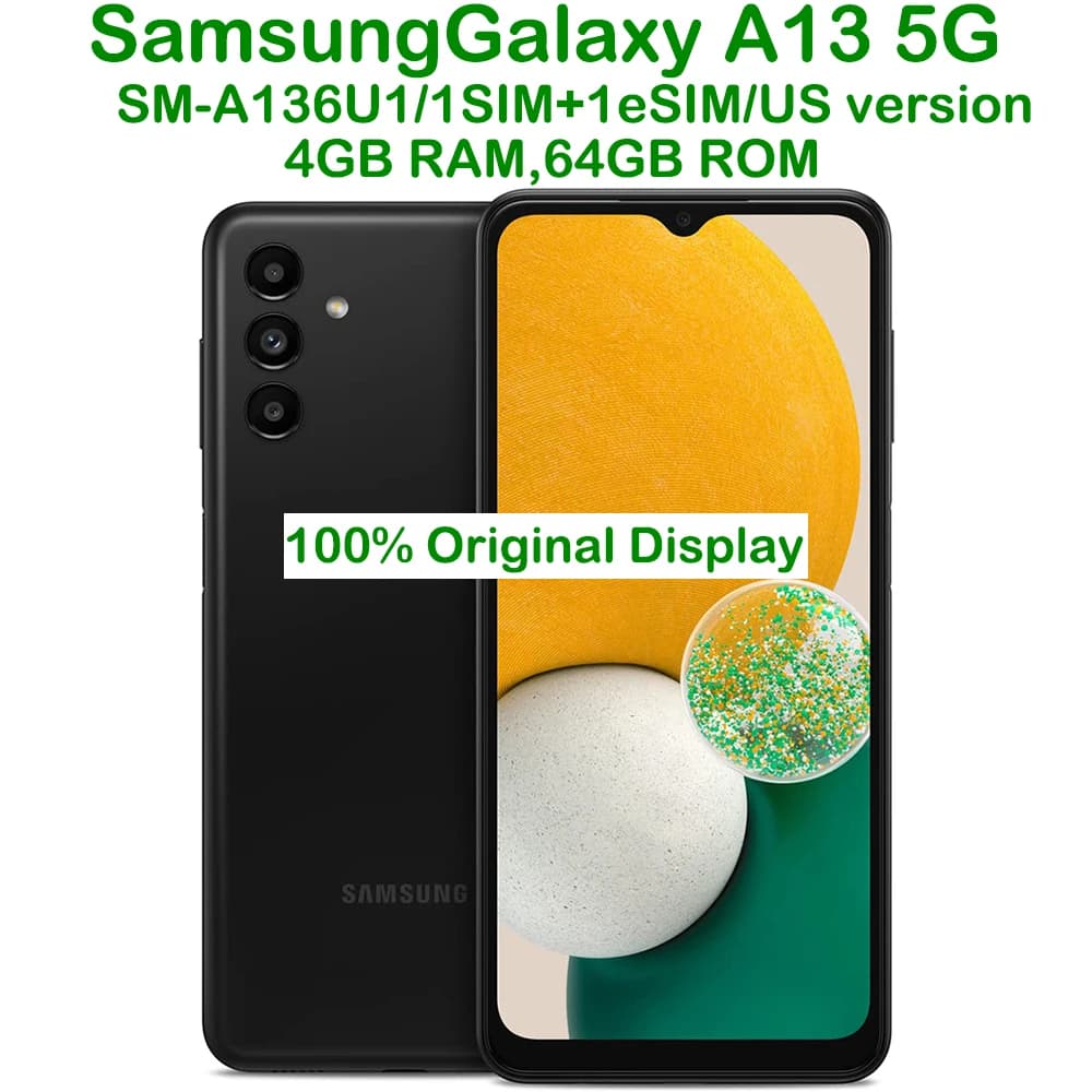 Samsung Galaxy A13 5G A136U1 usato, smartphone Android da 6,6 pollici, 50MP, ricondizionato, batteria da 5000mAh, 15W, NFC, versione USA.