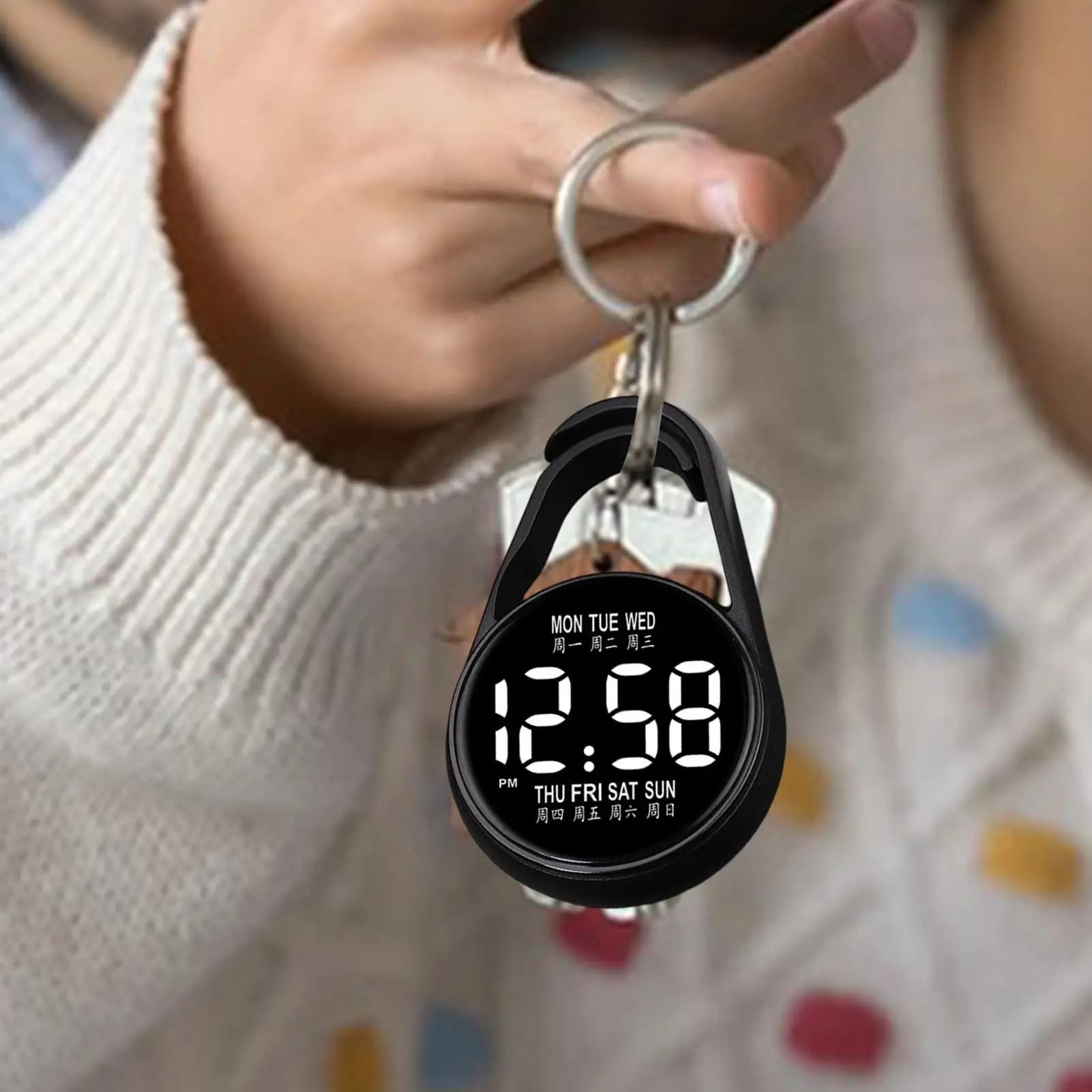 Digital Pocket Watch with LED Light Waterproof Electronic Keyring Watch Night Glow Small Pocket Watch for Travel Commuting Exam