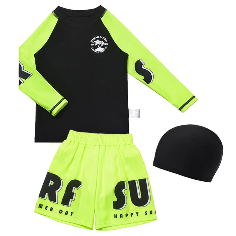 3 piece swimsuit for boys 2026, new, solid color, anti-UV, with swimming hood