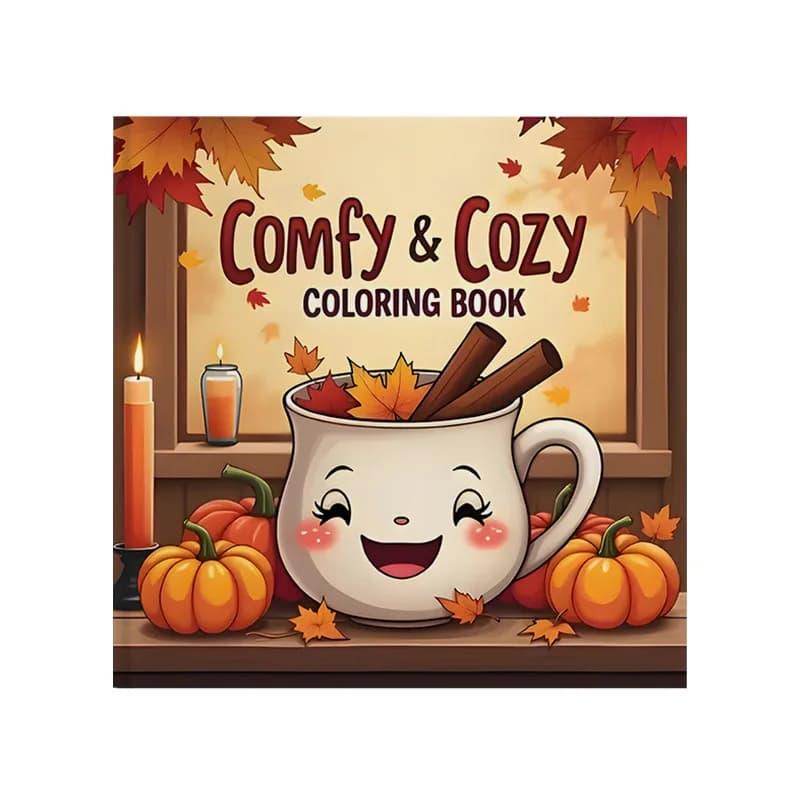 Comfy & Cozy Coloring Book Fall Pumpkin Hot Cocoa Harvest Pie Maple Leaf Hygge Simple Bold Line Stress Relief Drawing Book