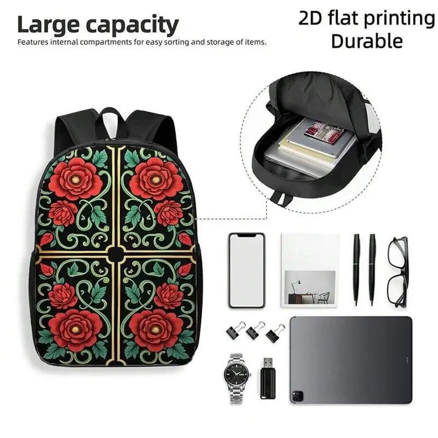 Floral Print Backpack With Large Capacity And Adjustable Straps For Daily Use