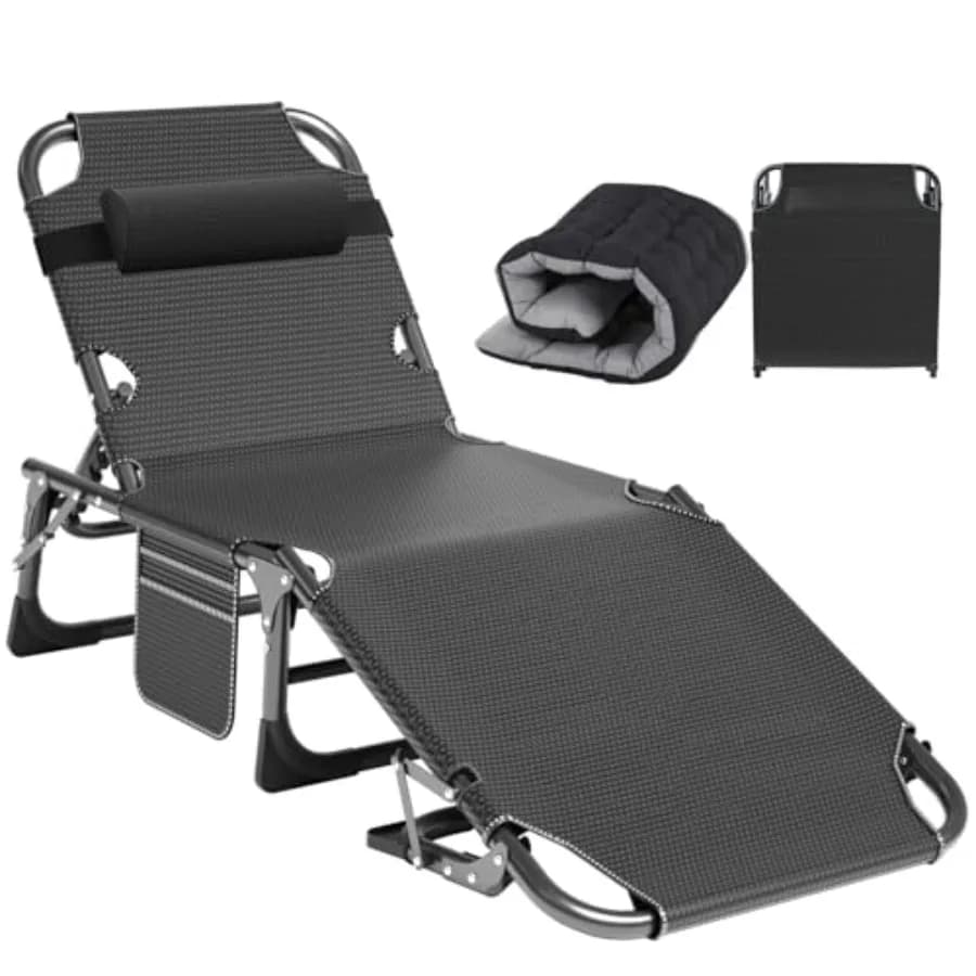 Sedia Prendisole Robusta, Chaise Longue Pieghevole da Esterno a 5 Posizioni con Cuscino, Sedia da Spiaggia Portatile per Prendere il Sole all'Aperto, Patio, Piscina