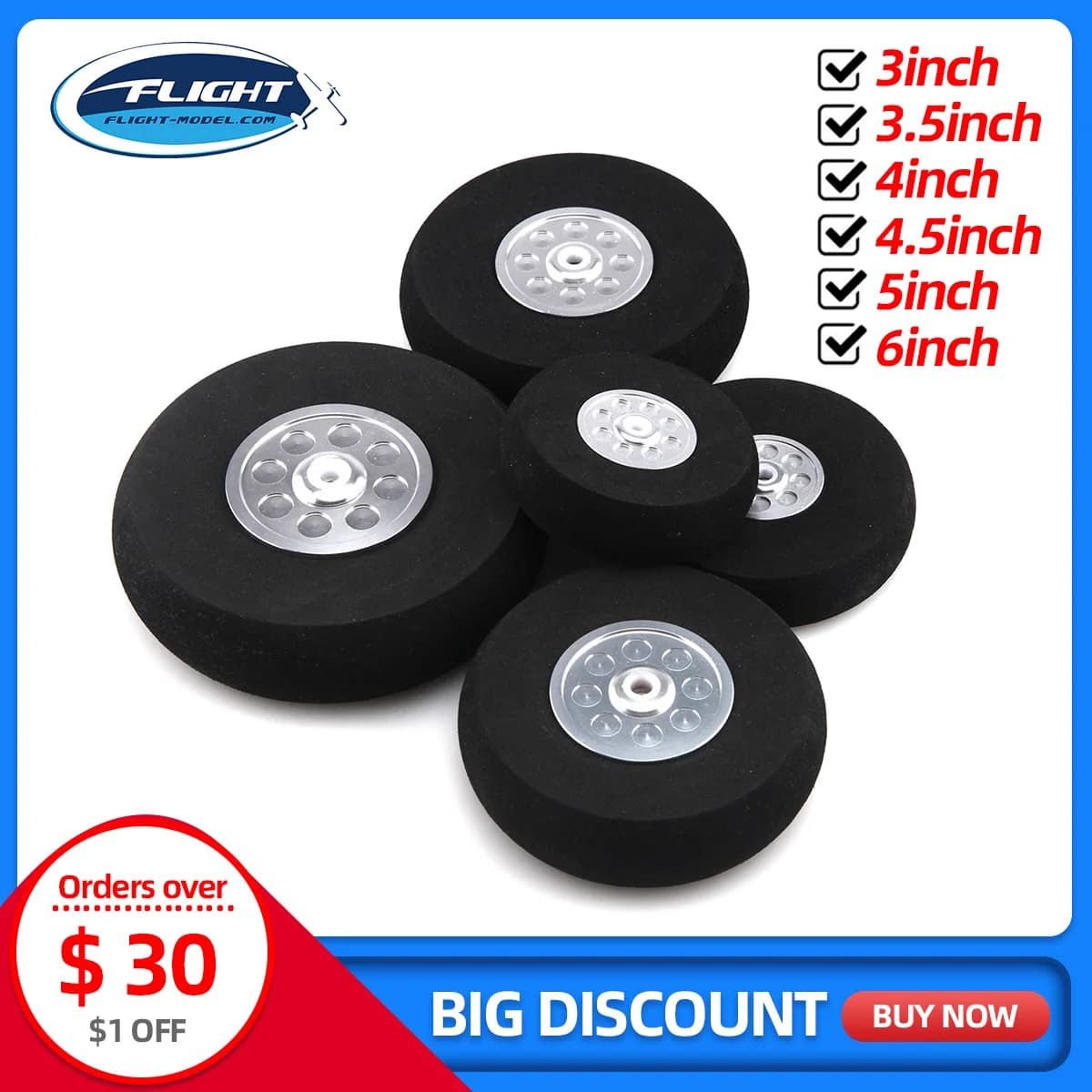2pcs Sponge Wheel With Aluminum Hub 3 /3.5 /4 /4.5/5 /6 inch For RC Model Airplane