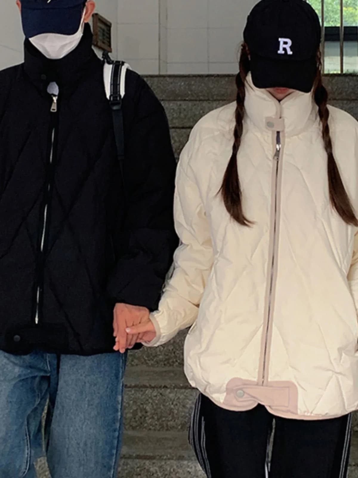 Nuova Giacca Invernale 2023 da Donna con Motivo a Rombi, Imbottita in Cotone, Collo Alto, Giacca in Cotone per Coppie, Alla Moda, con Cerniera, per Studentesse