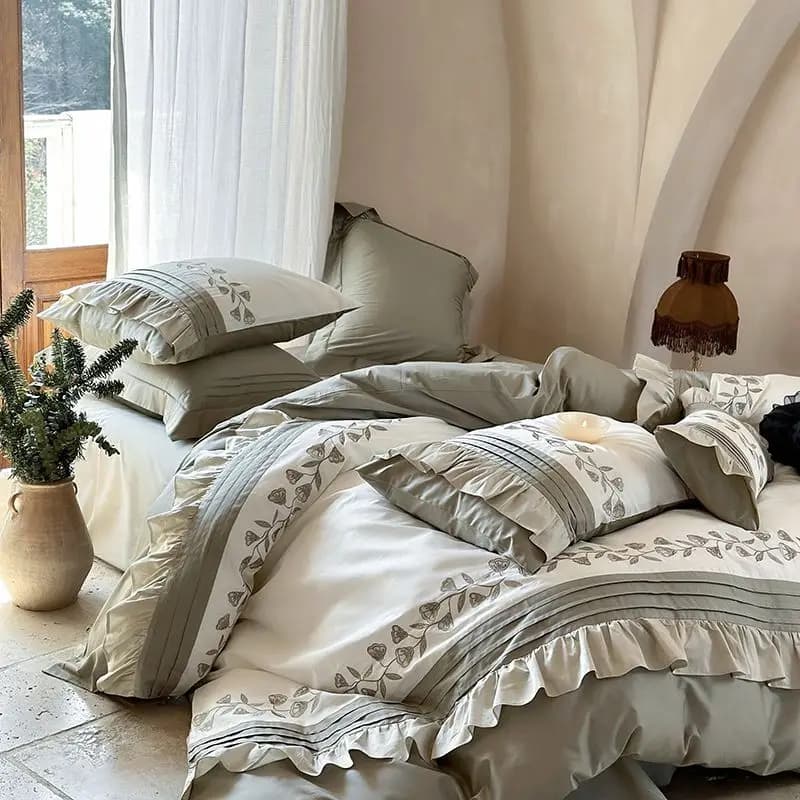4 pezzi ricamo volant pieghettato set biancheria da letto principessa 1000TC set copripiumino in cotone egiziano lenzuolo/fodera federe