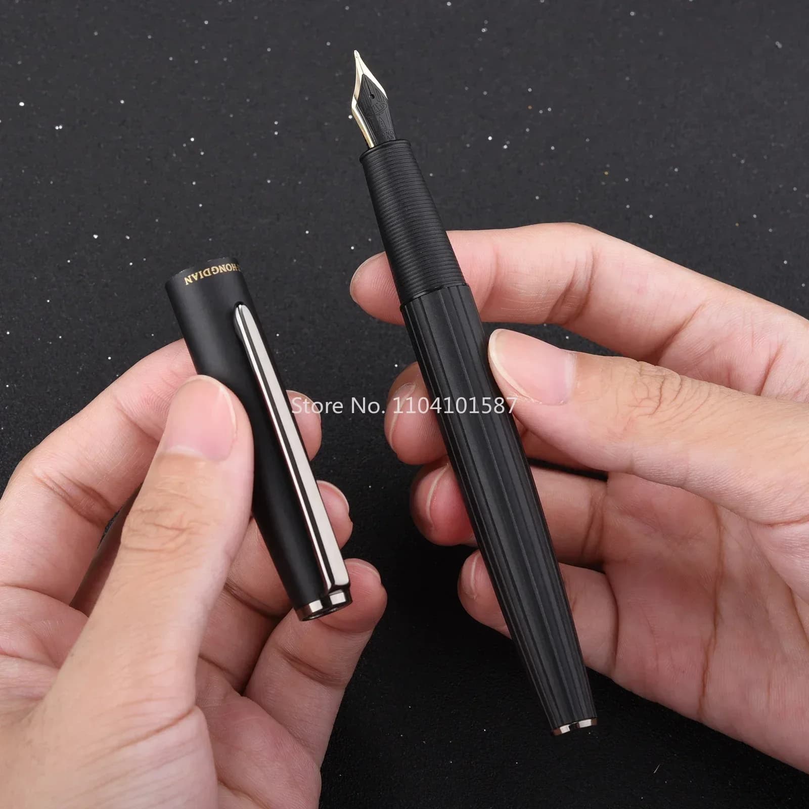 New Hongdian A3 Metal Fountain Beautiful Black-golden Nib EF/F 0.4/0.5mm Size Straight Line Writing Ink Pen For Business Off