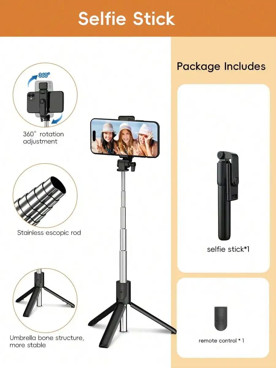 170cm Metal Bluetooth Remote Control Selfie Stick With Tripod Stand And 360° Rotation