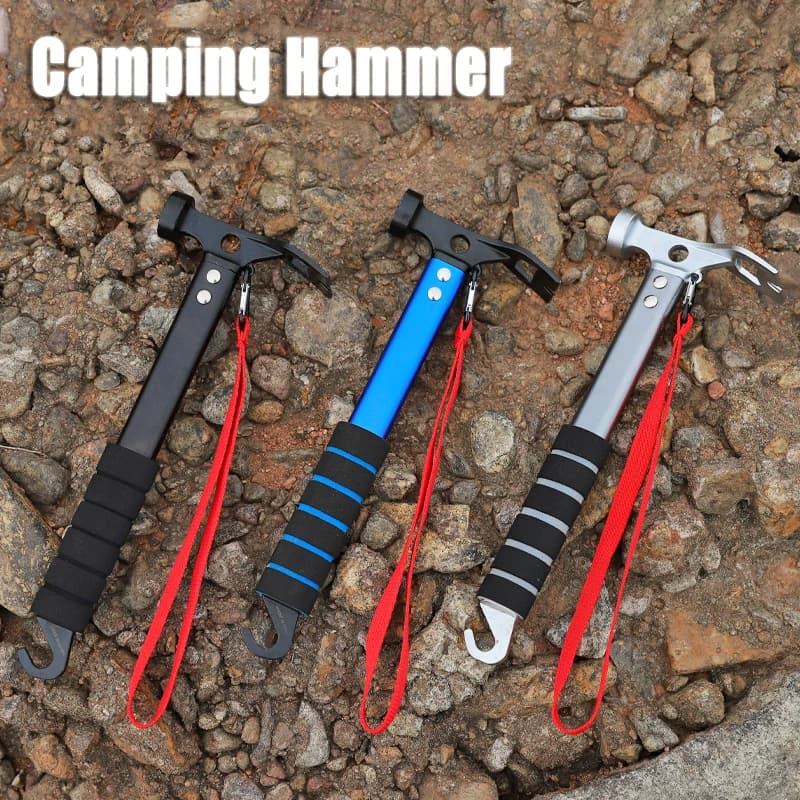 Outdoor curtain hammer, aluminium alloy portable camping hammer, hammer with sponge handle and shockproof