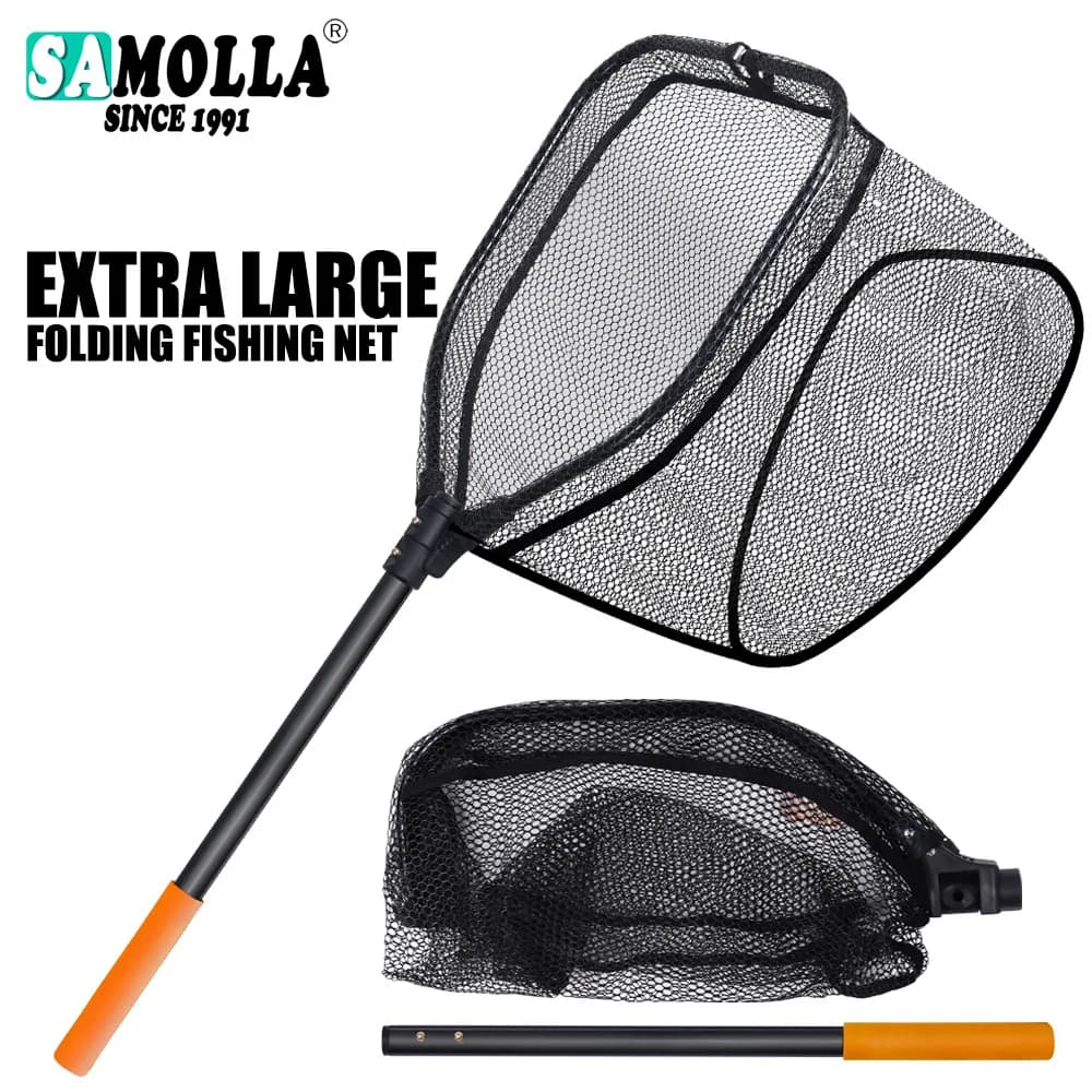 Rete da pesca in lega di alluminio, guadino rivestito in gomma per attrezzatura da pesca alla carpa marina, rilascio di cattura, dimensioni grandi