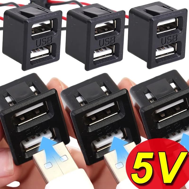 5V 2A Black Female Connector Double Layer Usb Female Base Type-C Socket Car Usb Lamp Charging Socket Power Socket with Cable
