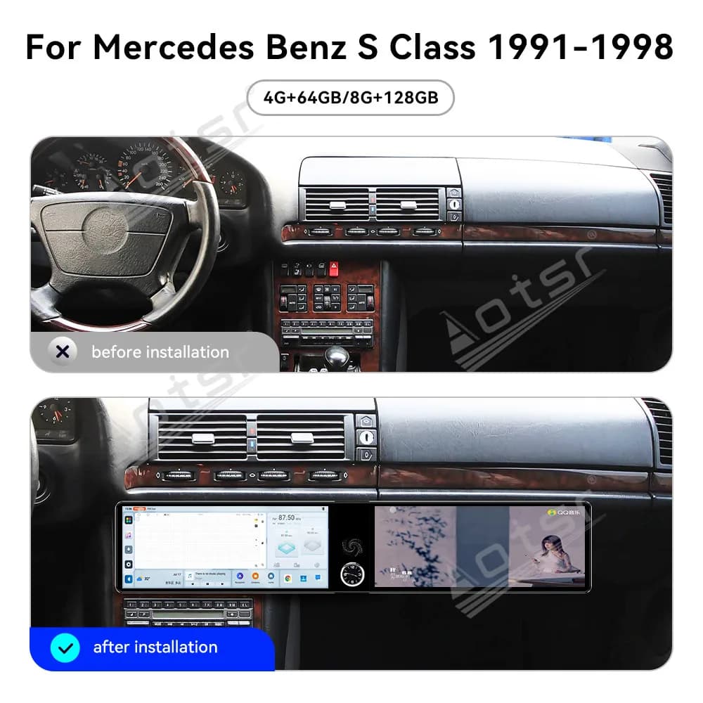 For Mercedes Benz S Class 1991-1998 Android 13 OS 12.3 Inch HD Dual Screen Car GPS Navigation Multimedia Player Stereo Head Unit