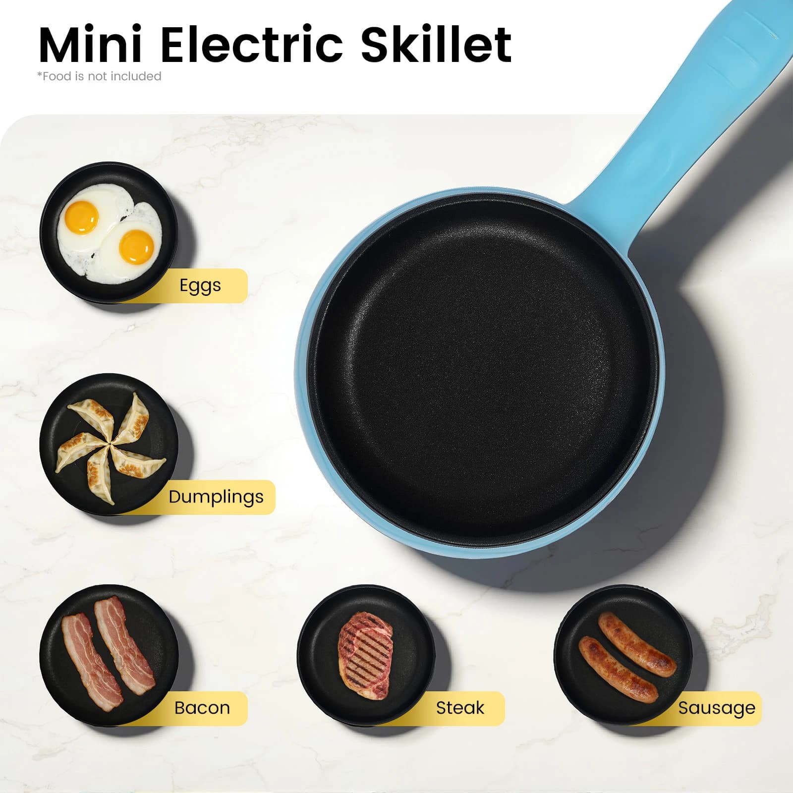 BYMAOCAR Padella Elettrica Antiaderente da 6 Pollici 450W,180 ° C/356 ° Mini padella elettrica portatile per uova e altro, con controllo della temperatura in Fahrenheit