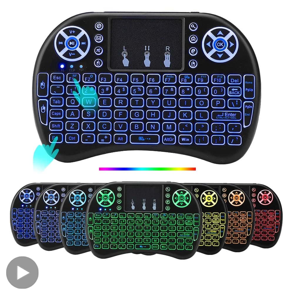 Mini Wireless Keyboard Retroilluminata with Touchpad, Layout Azerty for Spanish, French, Portuguese, Russian, Brazilian, Compatible with PC and TV Box, RGB