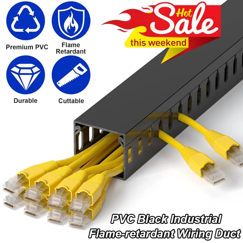 Vassoio di gestione dei cavi nero per condotto di cablaggio ignifugo industriale in PVC Organizzatore di cavi da scrivania sotto il tavolo Rack di stoccaggio con slot aperto