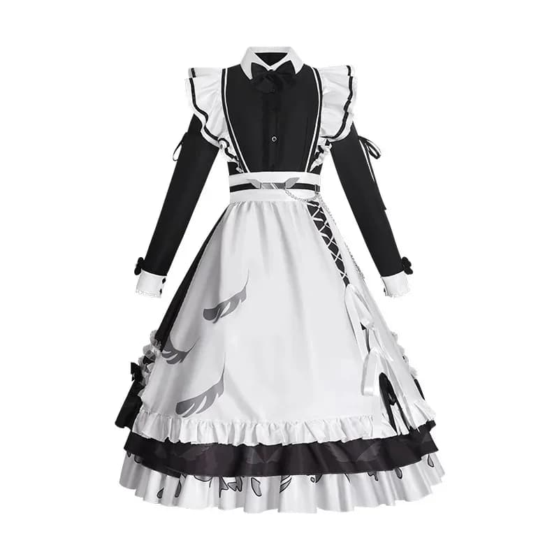 Anime Kanae Costume Cosplay Ancora virtuale Abito da cameriera nero Grembiule bianco con accessori Set completo per donna Gioco di ruolo Outfita;2,