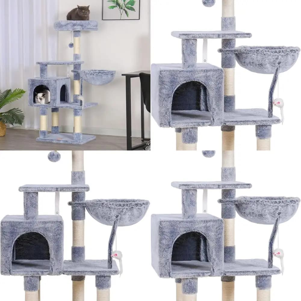 Albero per gatti da interno con posatoio imbottito, amaca e tiragraffi in sisal, peltro HCT004PE