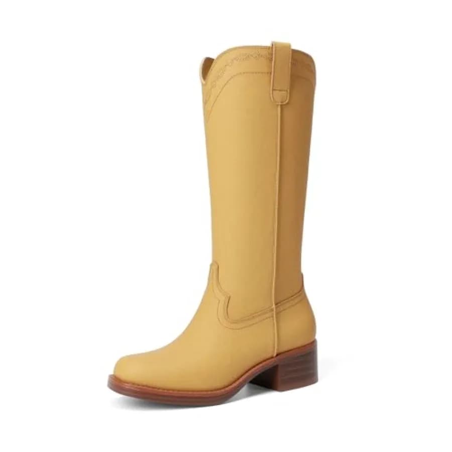 DREAM PAIRS Stivali Alti da Donna Moderni con Cuciture in Stile Western Vintage, Comodi e Versatili