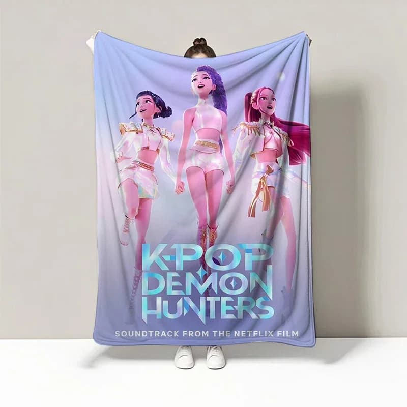 Simpatica coperta Kpop Demon Hunter, regalo divertente Kpop, accogliente coperta K-pop Demon Hunters Huntrix, ispirata all'anime, coperta ispirata a Huntrix