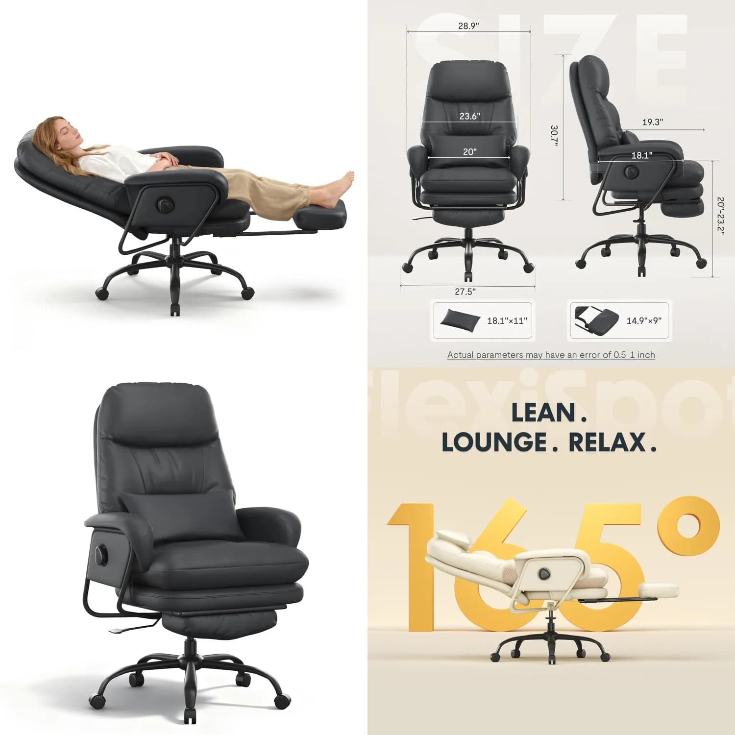 Sedia da Ufficio Ergonomica Reclinabile con Poggiapiedi 90-165° ° Sedia da Ufficio in Pelle con Schienale Alto, Supporto Lombare e Ruote, Personalizzabile