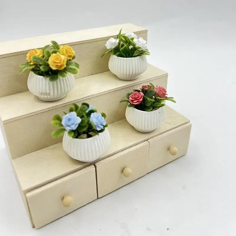 Miniatura 1:12 di Rosa in Vaso, Decorazione per Casa delle Bambole, Ornamento Artigianale per Mini Paesaggi