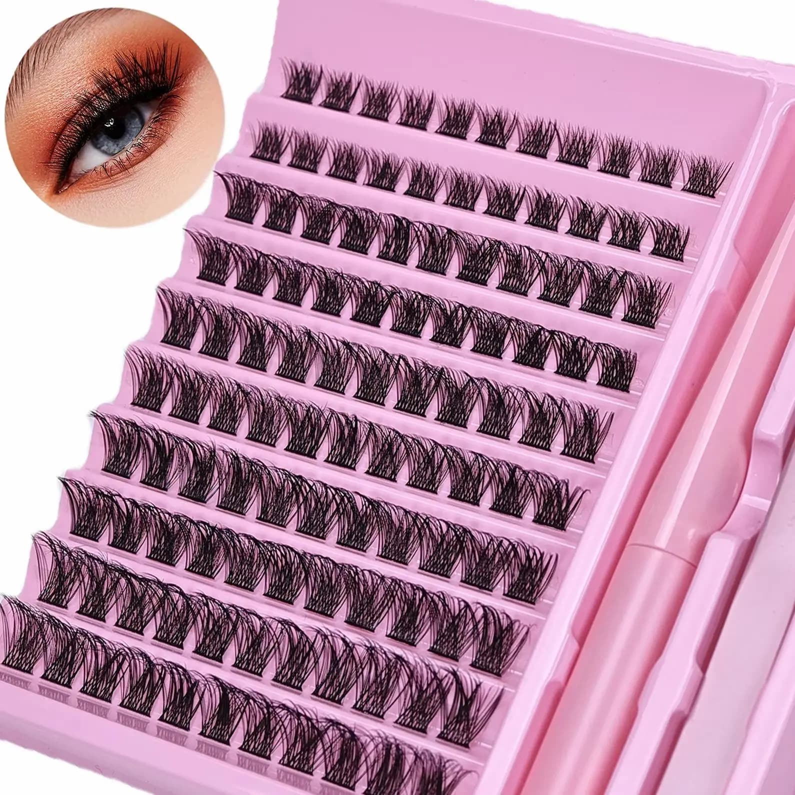 Kit Extension Ciglia Fai da Te con 110 Ciuffetti, Adesivo e Pinzette - Ciglia Finte a Ciuffetti Curvatura D