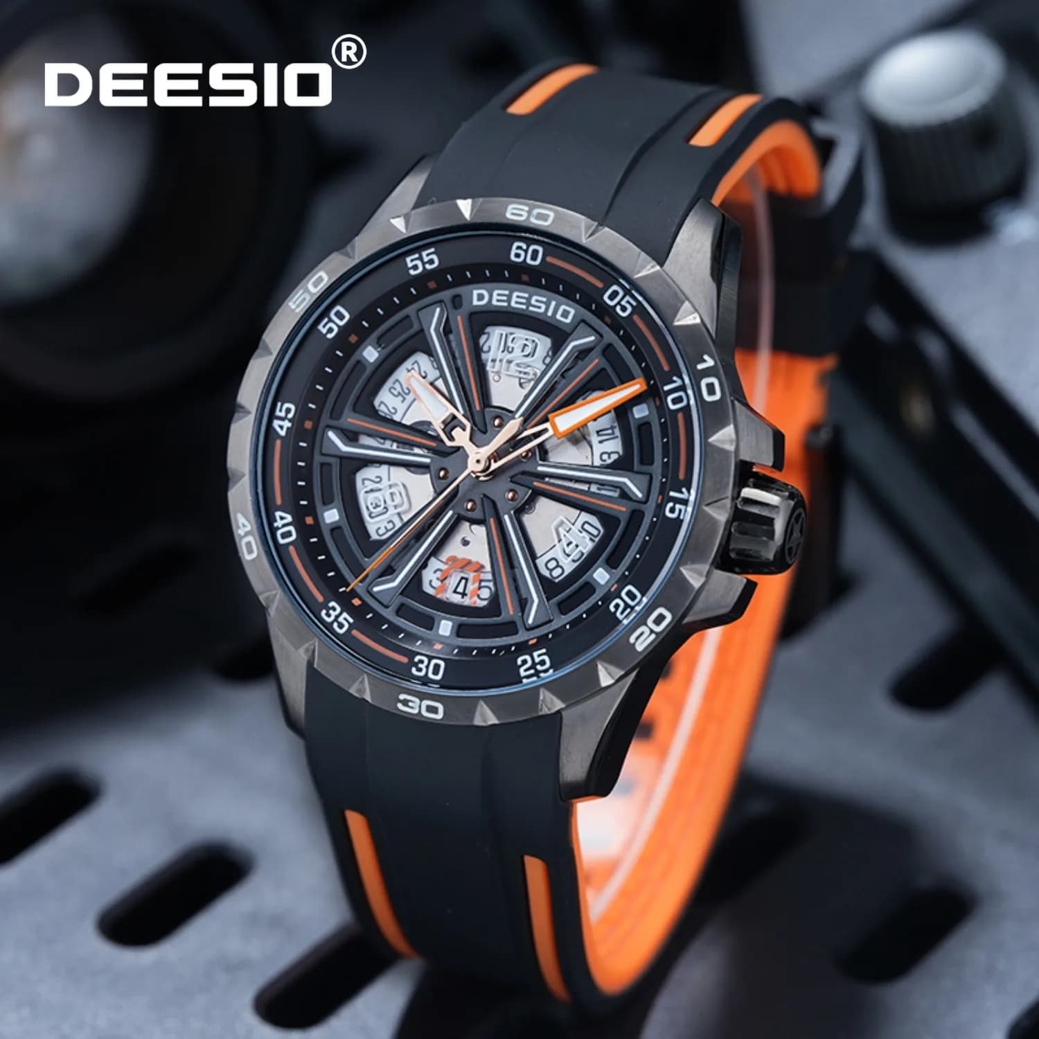 Orologio automatico Deesio da uomo, cassa in acciaio inossidabile, cinturino in gomma, giorno luminoso, impermeabile, orologio da polso sportivo casual, regalo per uomo